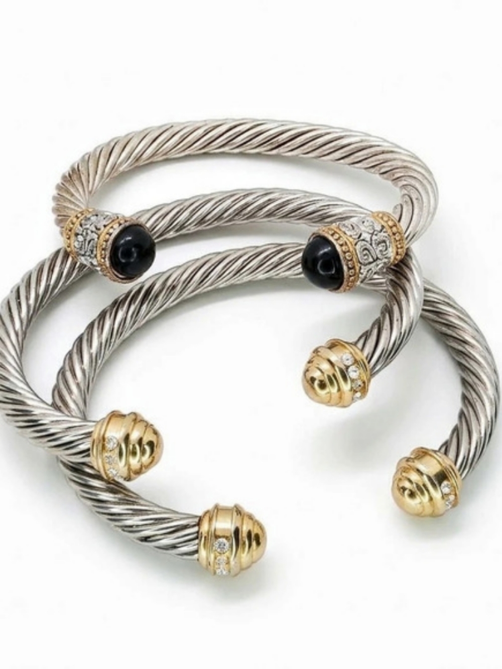 Vtg Twisted Cable Open Cuff Heavy Chunky Bracelet Silver Tone Lot Of 3 Stack